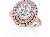 Rose gold Double Halo Oval Cut Moissanite Pavé Band with Four-Prong Setting_1