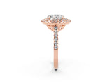 Rose gold Double Halo Oval Cut Moissanite Pavé Band with Four-Prong Setting_2