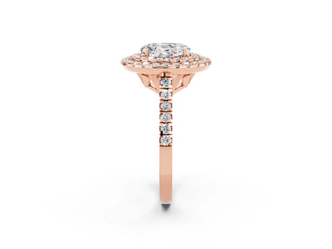Rose gold Double Halo Oval Cut Moissanite Pavé Band with Four-Prong Setting_2