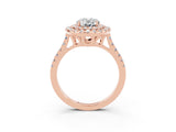 Rose gold Double Halo Oval Cut Moissanite Pavé Band with Four-Prong Setting_3