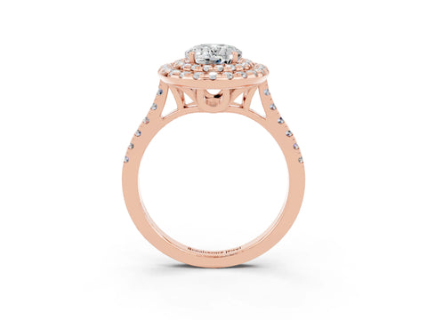 Rose gold Double Halo Oval Cut Moissanite Pavé Band with Four-Prong Setting_3