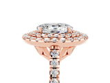 Rose gold Double Halo Oval Cut Moissanite Pavé Band with Four-Prong Setting_5