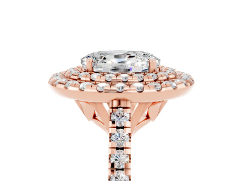 Rose gold Double Halo Oval Cut Moissanite Pavé Band with Four-Prong Setting_5