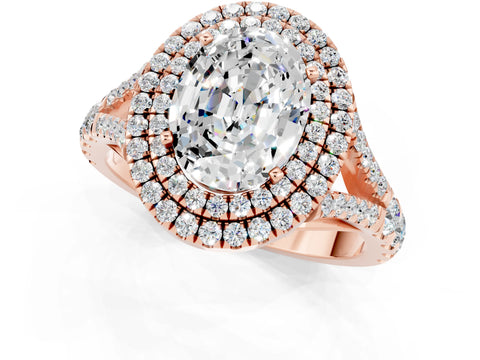 Rose gold Double Halo Oval Cut Moissanite Pavé Split Shank Ring with Prong Setting_1