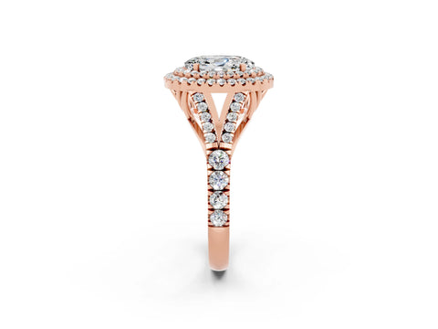 Rose gold Double Halo Oval Cut Moissanite Pavé Split Shank Ring with Prong Setting_2