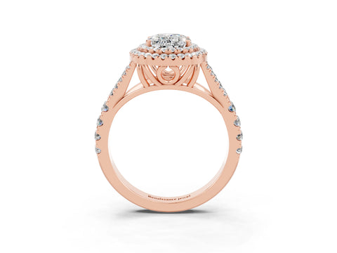 Rose gold Double Halo Oval Cut Moissanite Pavé Split Shank Ring with Prong Setting_3