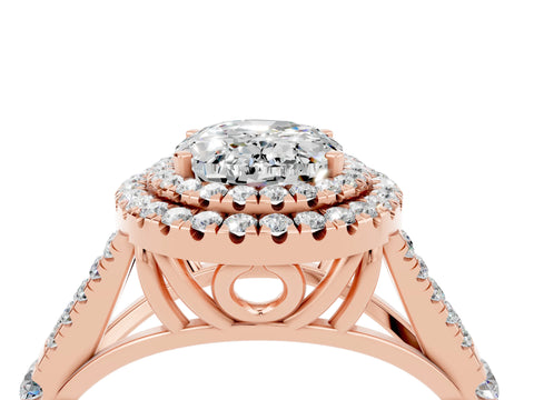 Rose gold Double Halo Oval Cut Moissanite Pavé Split Shank Ring with Prong Setting_4