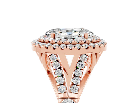 Rose gold Double Halo Oval Cut Moissanite Pavé Split Shank Ring with Prong Setting_5