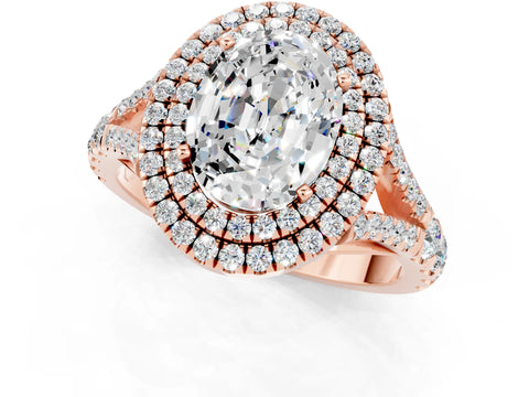 Rose gold Double Halo Oval Cut Moissanite Split Shank Engagement Ring with Four-Prong Setting_1