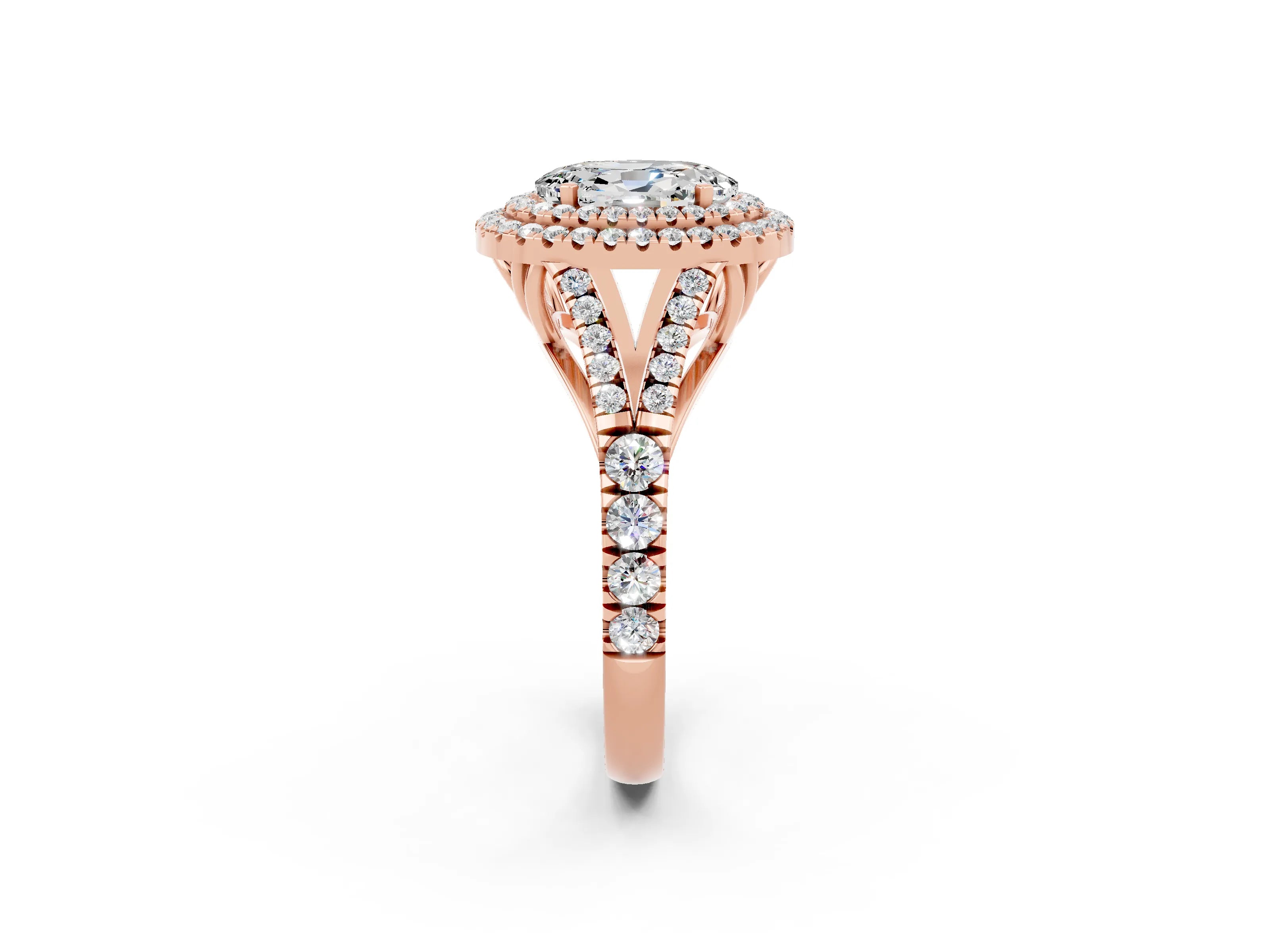 Rose gold Double Halo Oval Cut Moissanite Split Shank Engagement Ring with Four-Prong Setting_2