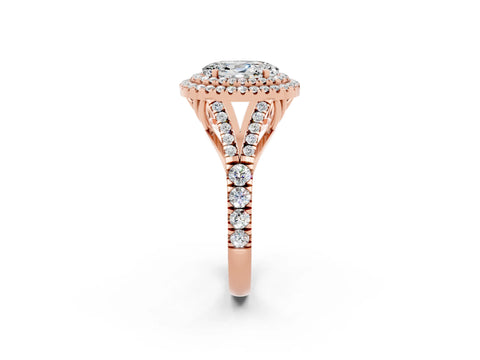 Rose gold Double Halo Oval Cut Moissanite Split Shank Engagement Ring with Four-Prong Setting_2