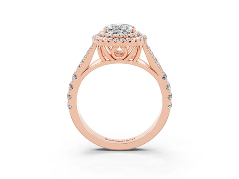 Rose gold Double Halo Oval Cut Moissanite Split Shank Engagement Ring with Four-Prong Setting_3