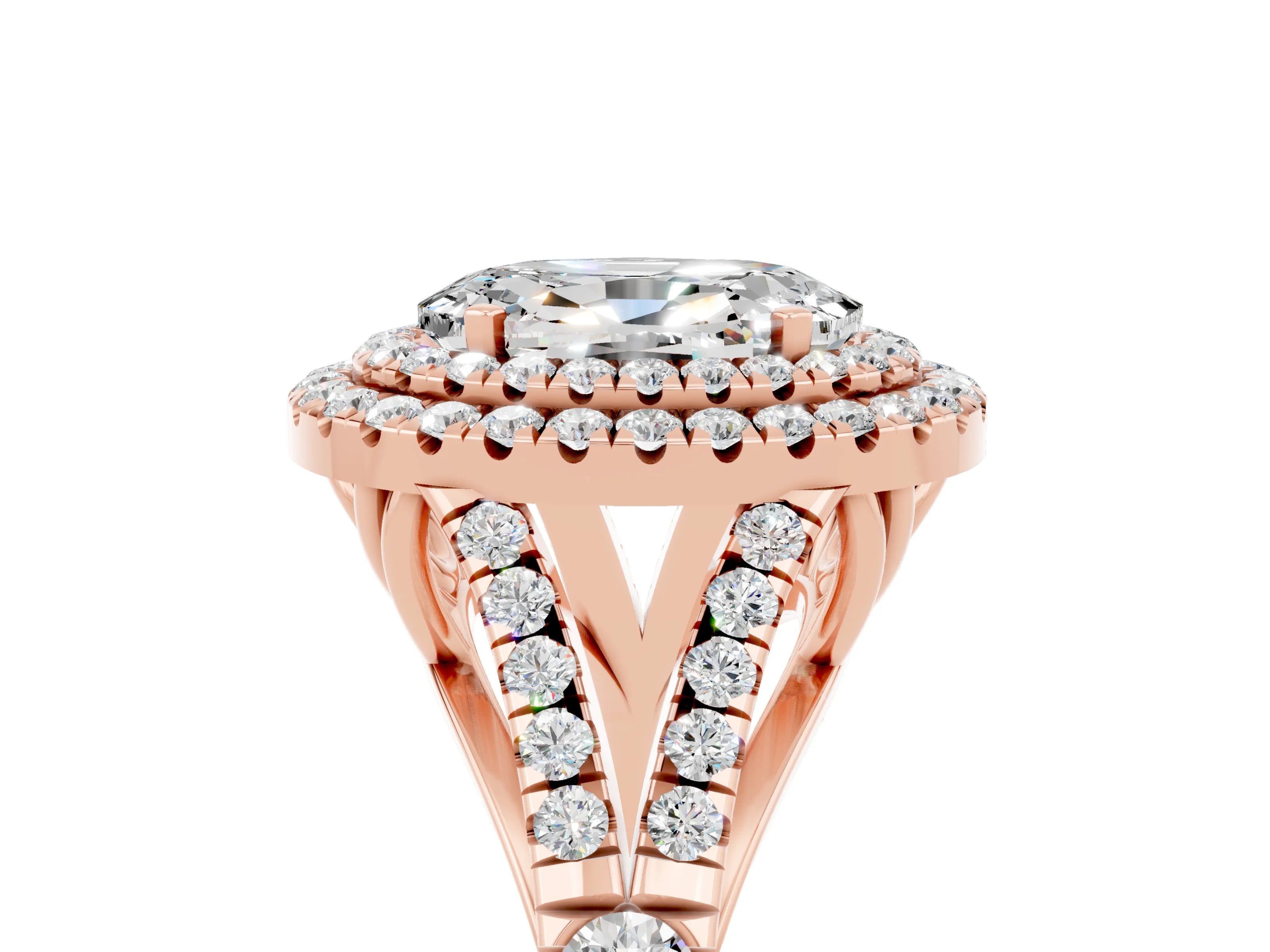 Rose gold Double Halo Oval Cut Moissanite Split Shank Engagement Ring with Four-Prong Setting_5