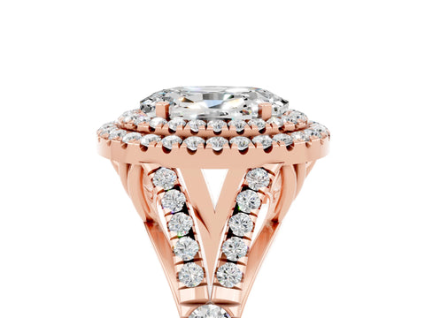 Rose gold Double Halo Oval Cut Moissanite Split Shank Engagement Ring with Four-Prong Setting_5