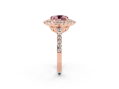 Rose gold Double Halo Oval Cut Morganite Pavé Band with Four-Prong Setting_2