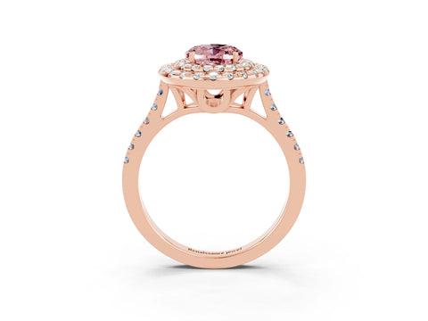 Rose gold Double Halo Oval Cut Morganite Pavé Band with Four-Prong Setting_3