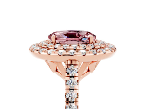 Rose gold Double Halo Oval Cut Morganite Pavé Band with Four-Prong Setting_5