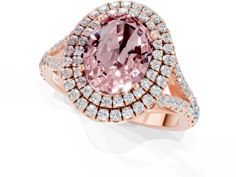 Rose gold Double Halo Oval Cut Morganite Pavé Split Shank Ring with Prong Setting_1