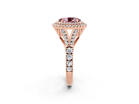 Rose gold Double Halo Oval Cut Morganite Pavé Split Shank Ring with Prong Setting_2