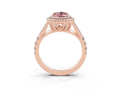 Rose gold Double Halo Oval Cut Morganite Pavé Split Shank Ring with Prong Setting_3