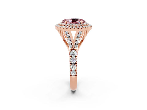 Rose gold Double Halo Oval Cut Morganite Split Shank Engagement Ring with Four-Prong Setting_2