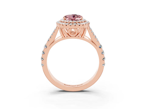 Rose gold Double Halo Oval Cut Morganite Split Shank Engagement Ring with Four-Prong Setting_3
