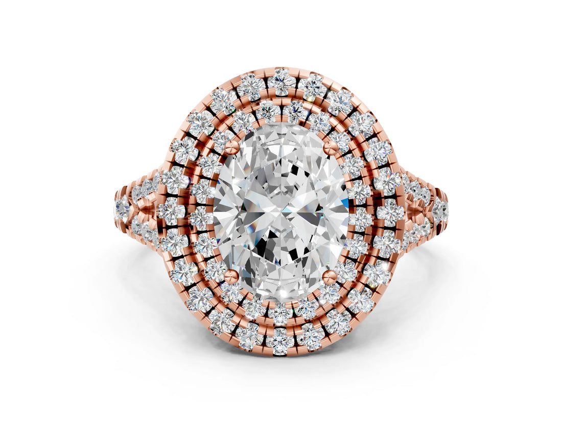 Rose gold Double Halo Oval Cut Pave Split Shank Prong Set Ring_15