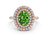 Rose gold Double Halo Oval Cut Peridot Pavé Band with Four-Prong Setting