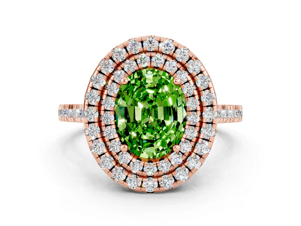 Rose gold Double Halo Oval Cut Peridot Pavé Band with Four-Prong Setting