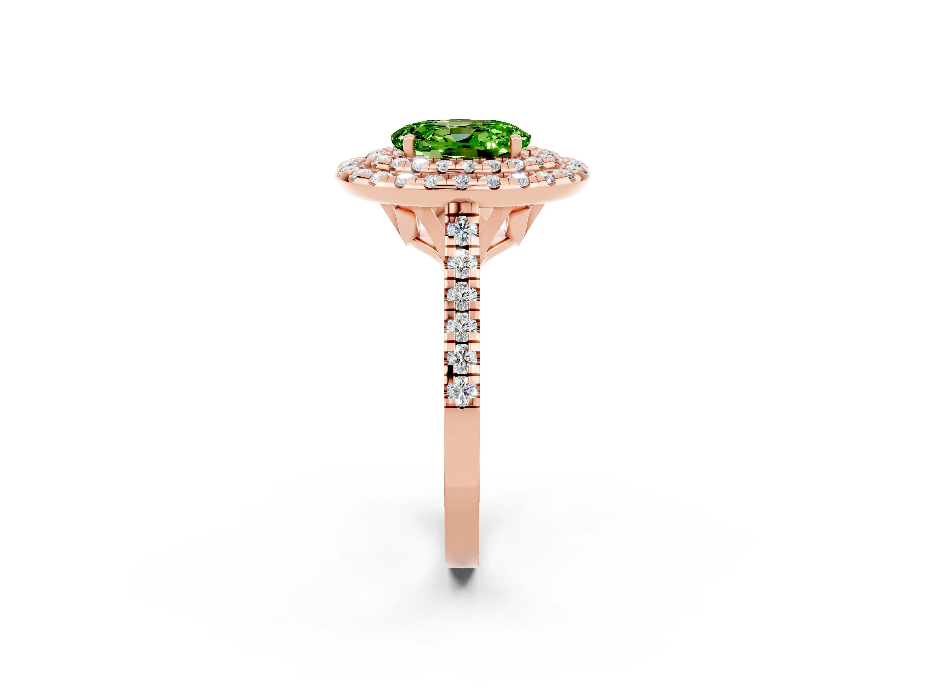 Rose gold Double Halo Oval Cut Peridot Pavé Band with Four-Prong Setting_2
