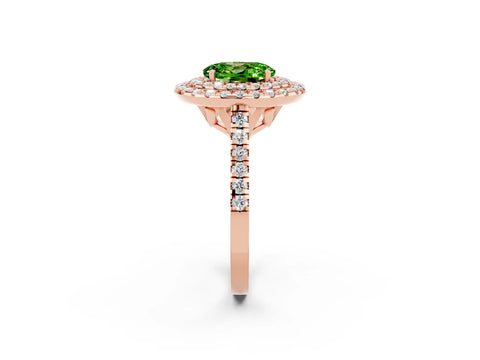 Rose gold Double Halo Oval Cut Peridot Pavé Band with Four-Prong Setting_2