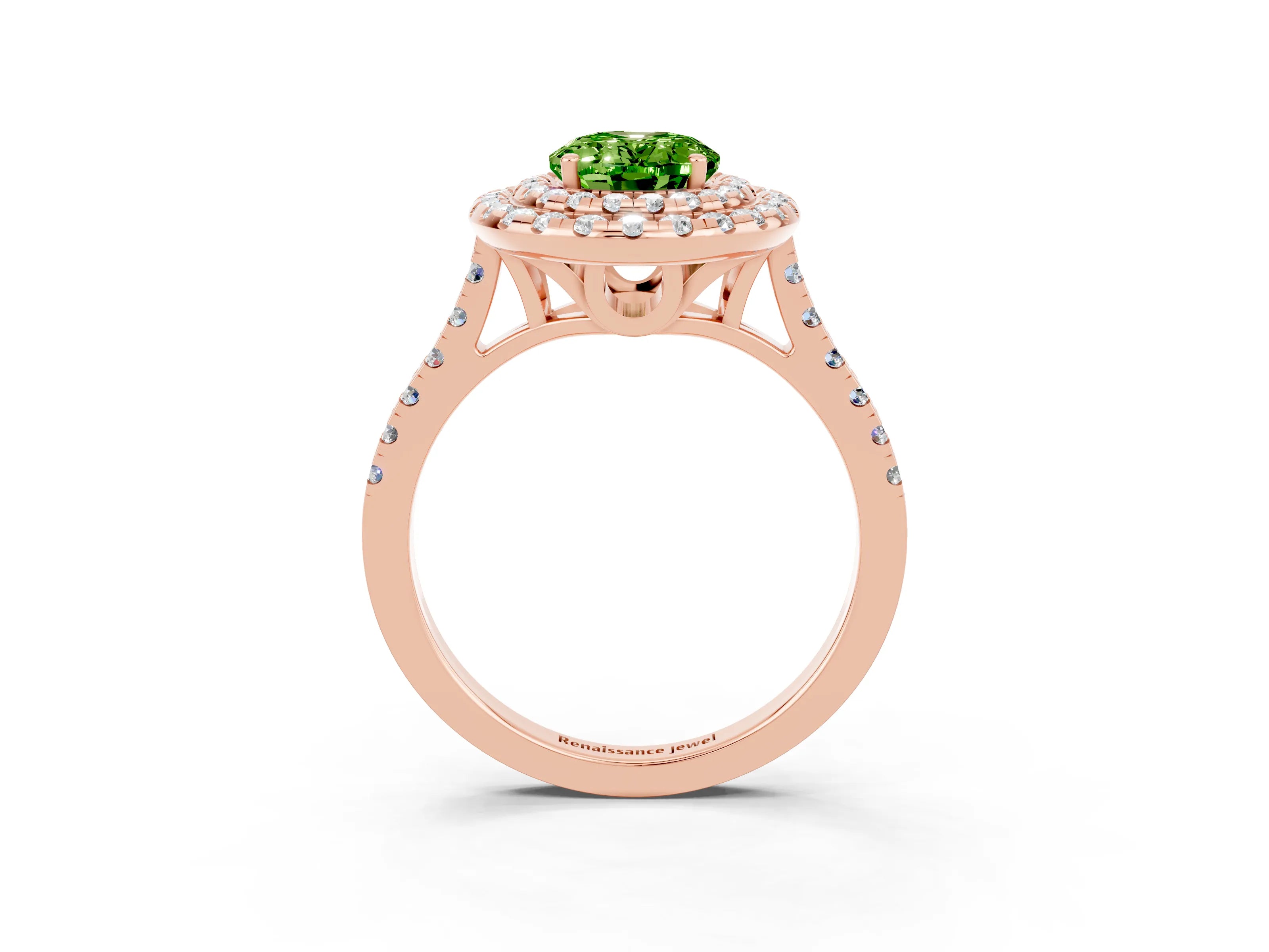 Rose gold Double Halo Oval Cut Peridot Pavé Band with Four-Prong Setting_3