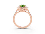 Rose gold Double Halo Oval Cut Peridot Pavé Band with Four-Prong Setting_3