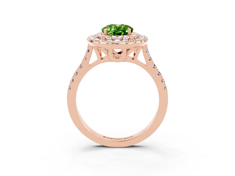 Rose gold Double Halo Oval Cut Peridot Pavé Band with Four-Prong Setting_3