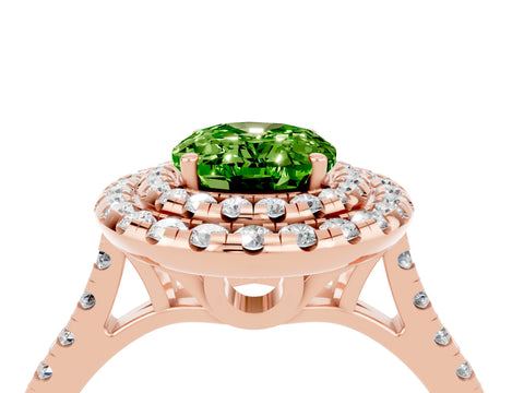 Rose gold Double Halo Oval Cut Peridot Pavé Band with Four-Prong Setting_4