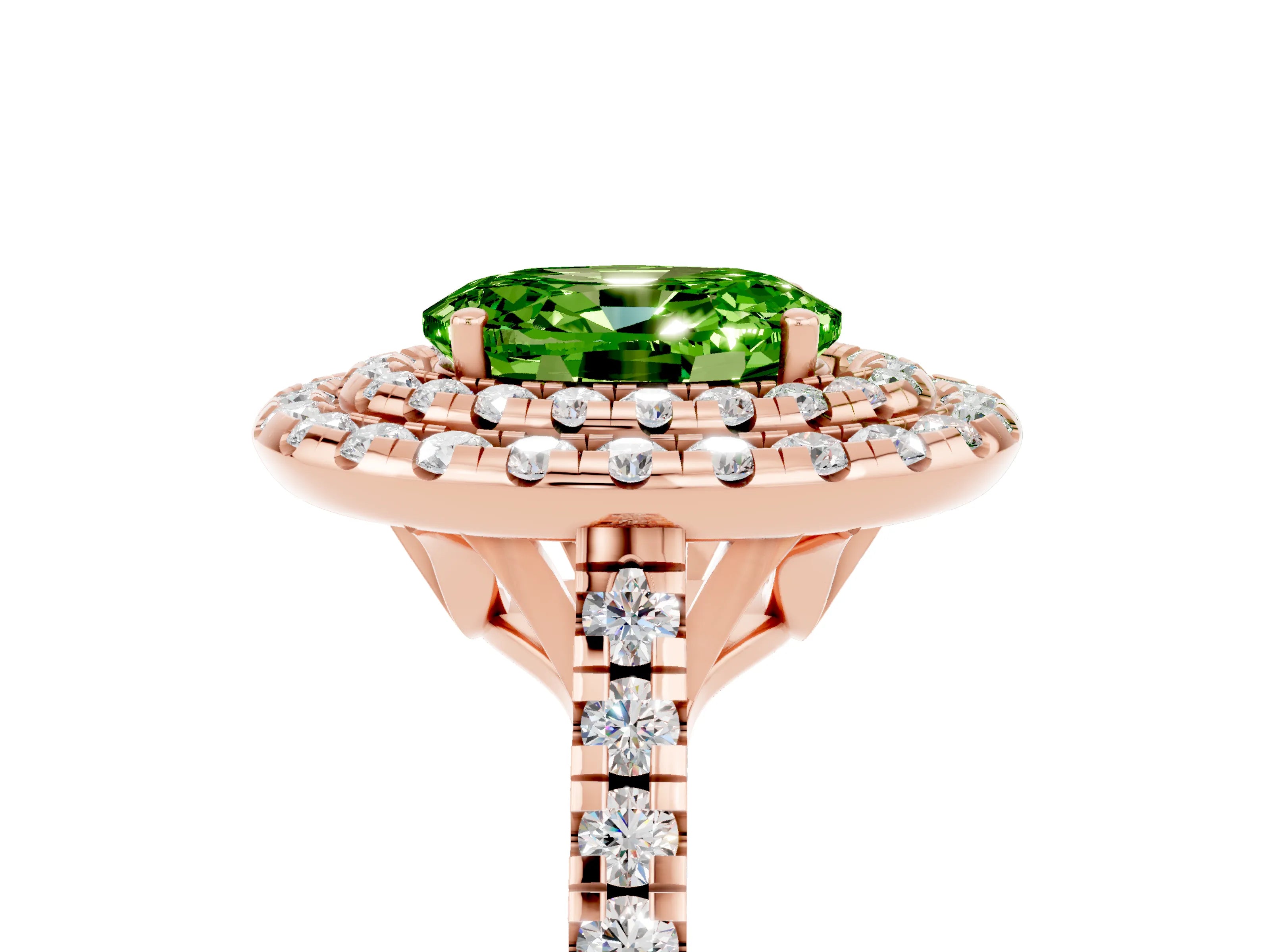 Rose gold Double Halo Oval Cut Peridot Pavé Band with Four-Prong Setting_5