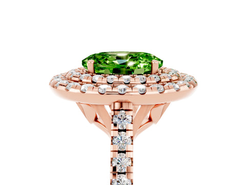 Rose gold Double Halo Oval Cut Peridot Pavé Band with Four-Prong Setting_5