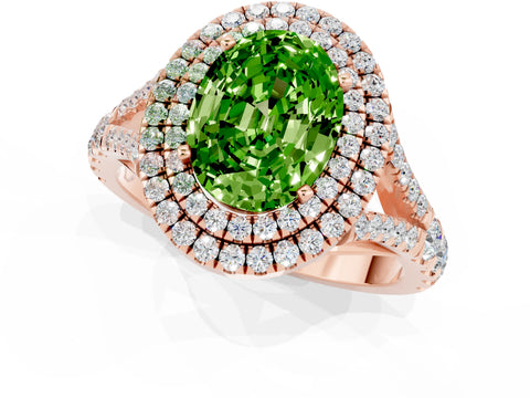 Rose gold Double Halo Oval Cut Peridot Pavé Split Shank Ring with Prong Setting_1