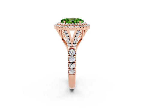 Rose gold Double Halo Oval Cut Peridot Pavé Split Shank Ring with Prong Setting_2