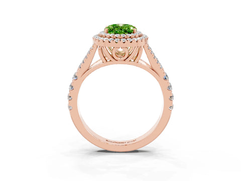 Rose gold Double Halo Oval Cut Peridot Pavé Split Shank Ring with Prong Setting_3