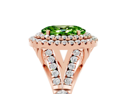 Rose gold Double Halo Oval Cut Peridot Pavé Split Shank Ring with Prong Setting_5