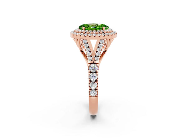 Rose gold Double Halo Oval Cut Peridot Split Shank Engagement Ring with Four-Prong Setting