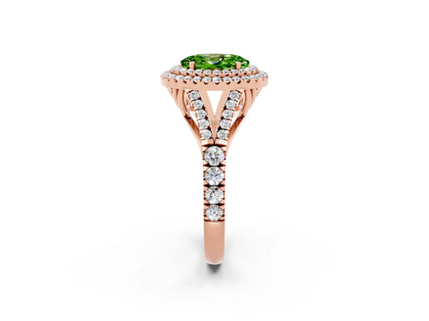 Rose gold Double Halo Oval Cut Peridot Split Shank Engagement Ring with Four-Prong Setting_2