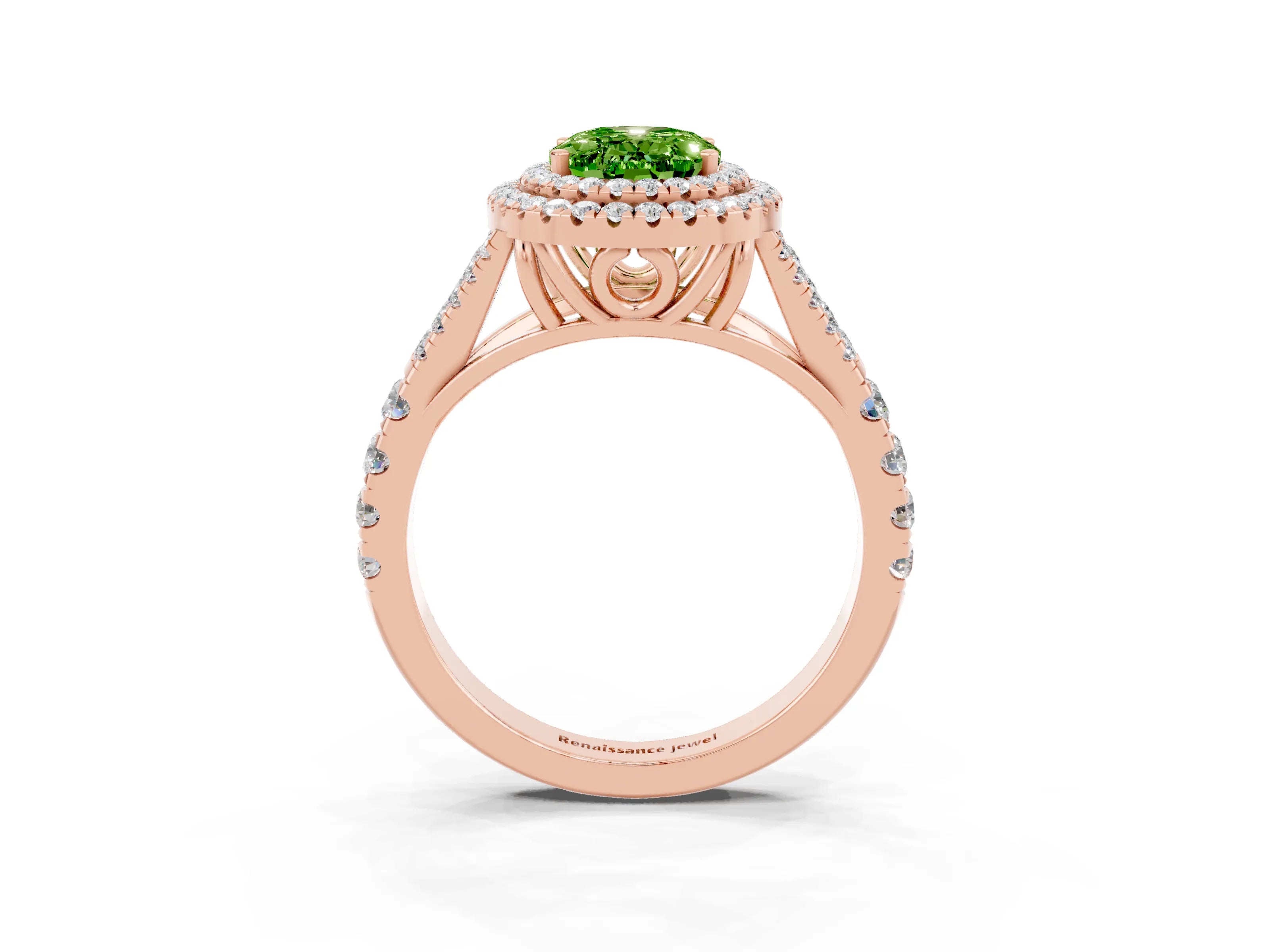 Rose gold Double Halo Oval Cut Peridot Split Shank Engagement Ring with Four-Prong Setting_3