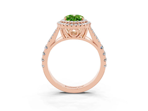 Rose gold Double Halo Oval Cut Peridot Split Shank Engagement Ring with Four-Prong Setting_3