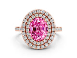 Rose gold Double Halo Oval Cut Pink Sapphire Pavé Band with Four-Prong Setting_24