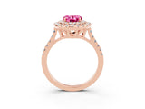 Rose gold Double Halo Oval Cut Pink Sapphire Pavé Band with Four-Prong Setting_27