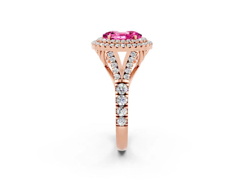 Rose gold Double Halo Oval Cut Pink Sapphire Split Shank Engagement Ring with Four-Prong Setting_2