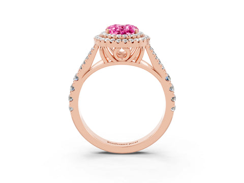 Rose gold Double Halo Oval Cut Pink Sapphire Split Shank Engagement Ring with Four-Prong Setting_3