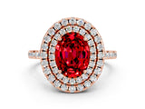 Rose gold Double Halo Oval Cut Ruby Pavé Band with Four-Prong Setting